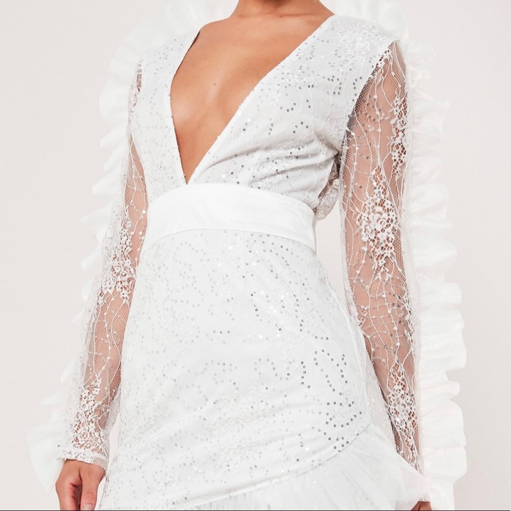 embellished lace wrap mini dress